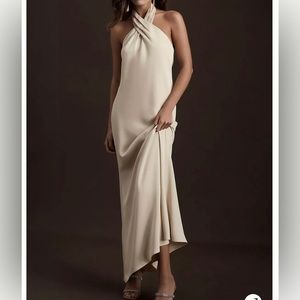 BHLDN Ruby Twist Halter Satin Gown- Unaltered- Size 8